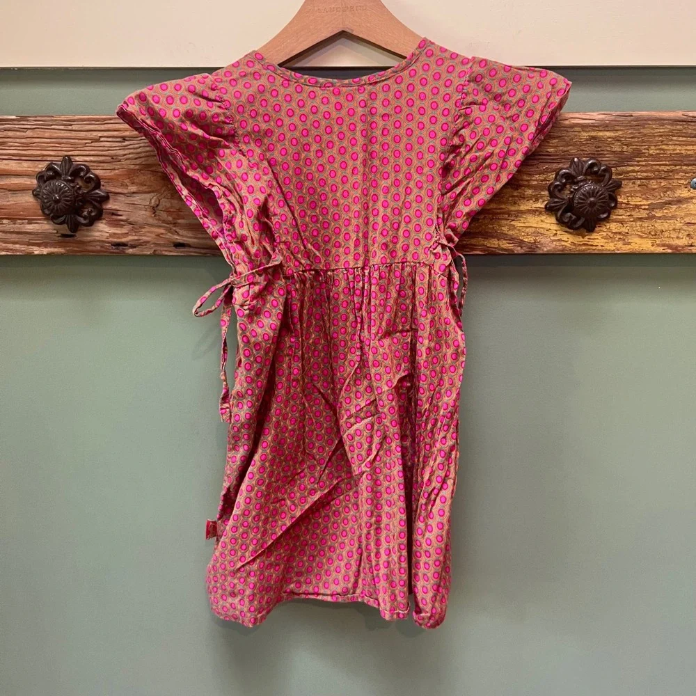 Lingam Barcelona Kids Pink Orange Geometric Cotton Flutter Sleeve Tunic Dress S